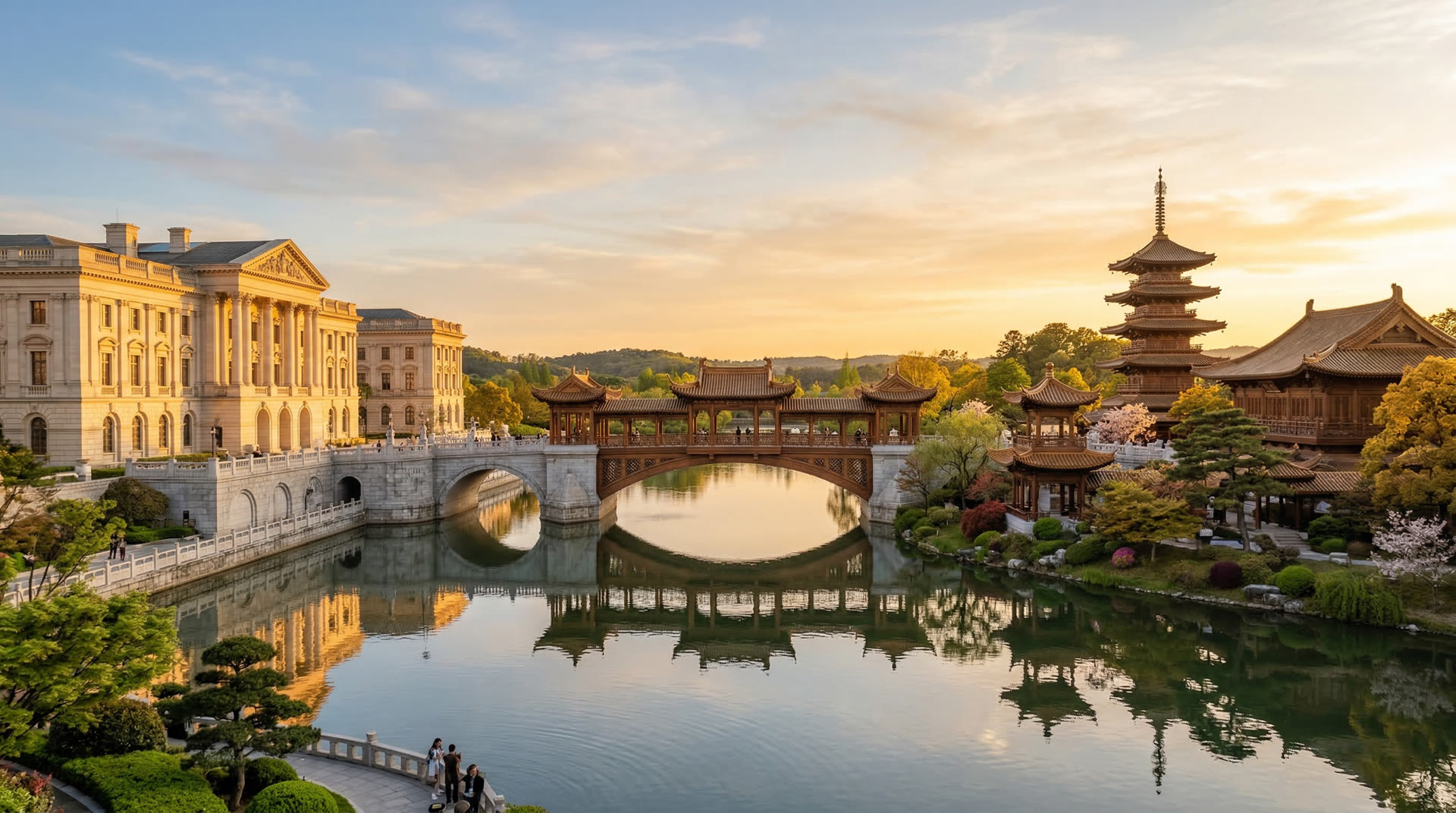 Architectural bridge symbolizing East-West connection